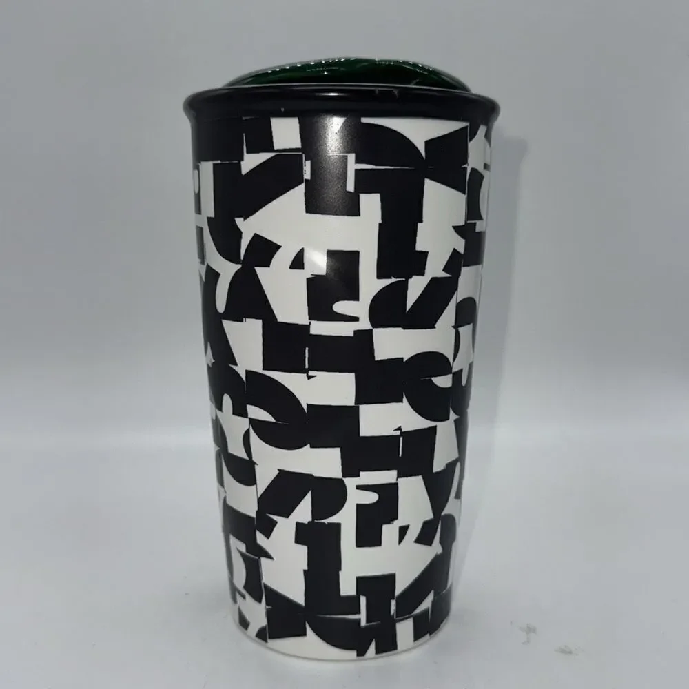 Starbucks Abstract Letter Graffiti Ceramic Tumbler Traveler Mug 10oz